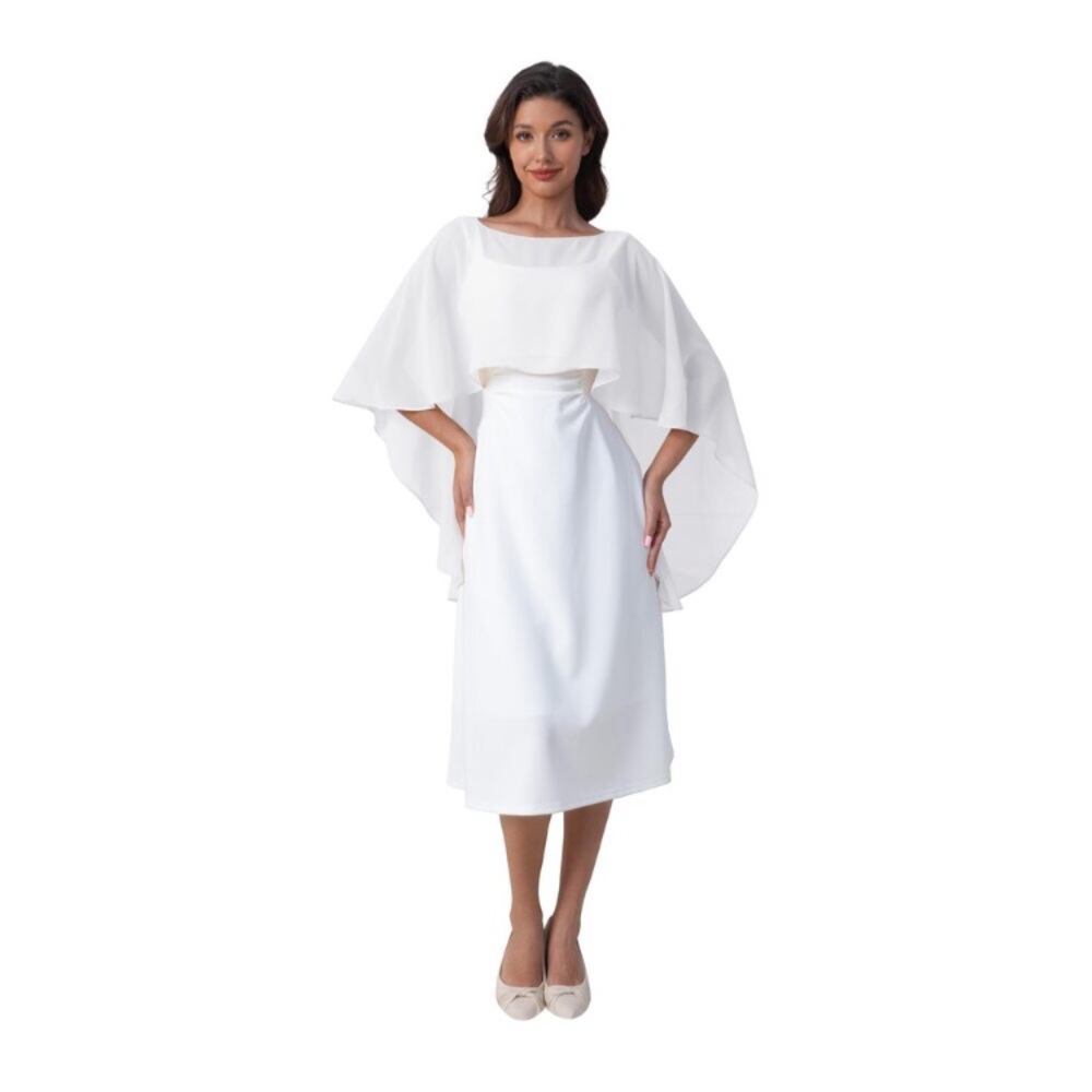 White Women's Cape Scarf Wrap - Elegant Lightweight Overlay